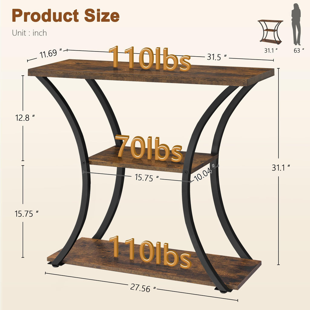 3 Tier Console Table with Open Wood Shelves C55852
