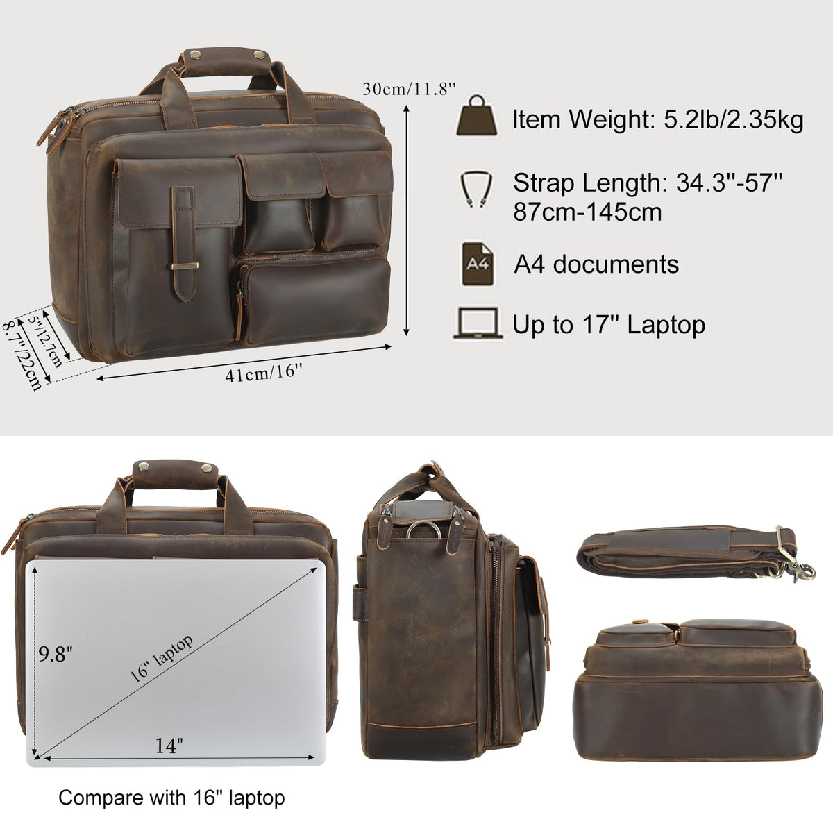 Leather 17.3" Laptop Briefcase B593474