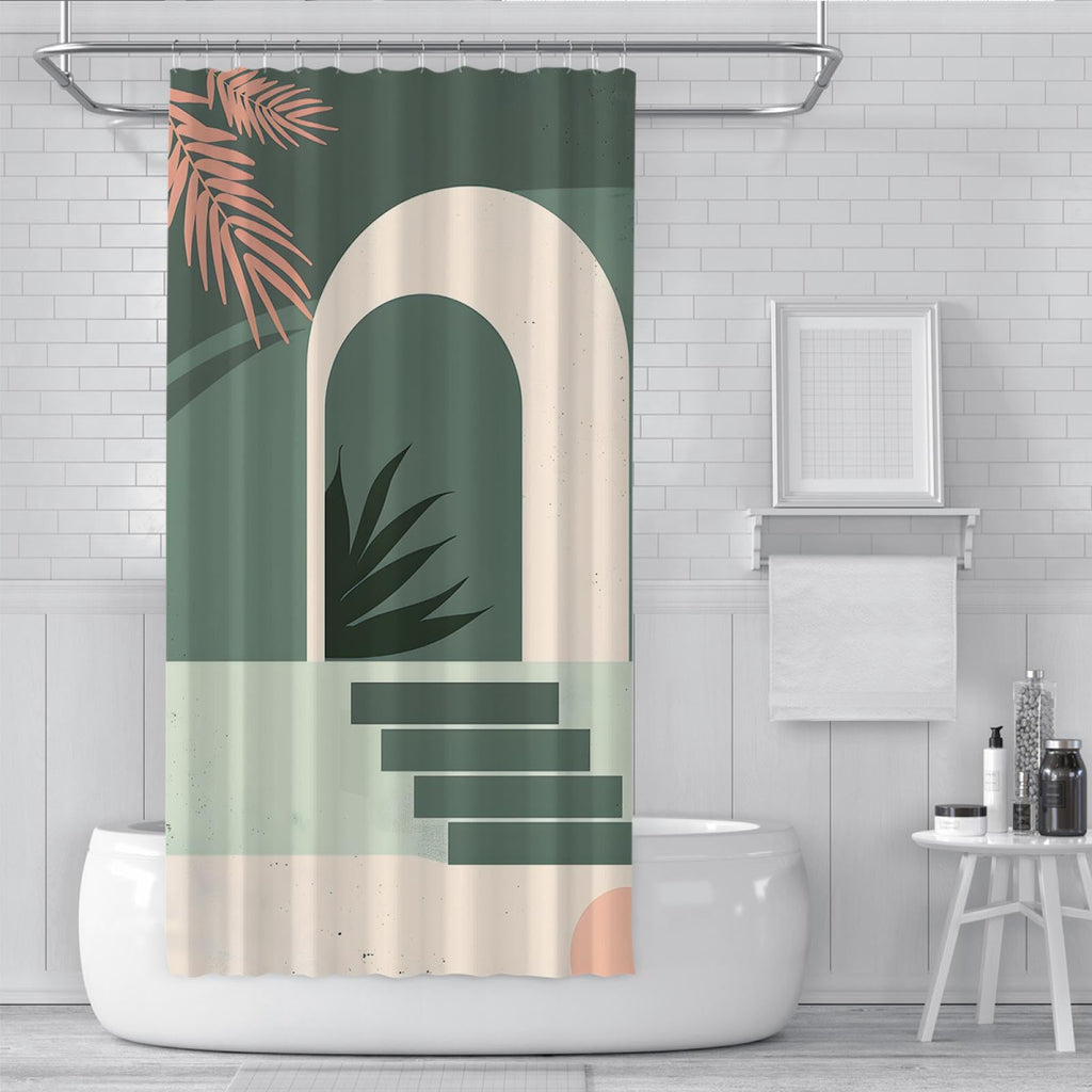 Sage Green Geometric Bath Curtain 54x78 Inches V244