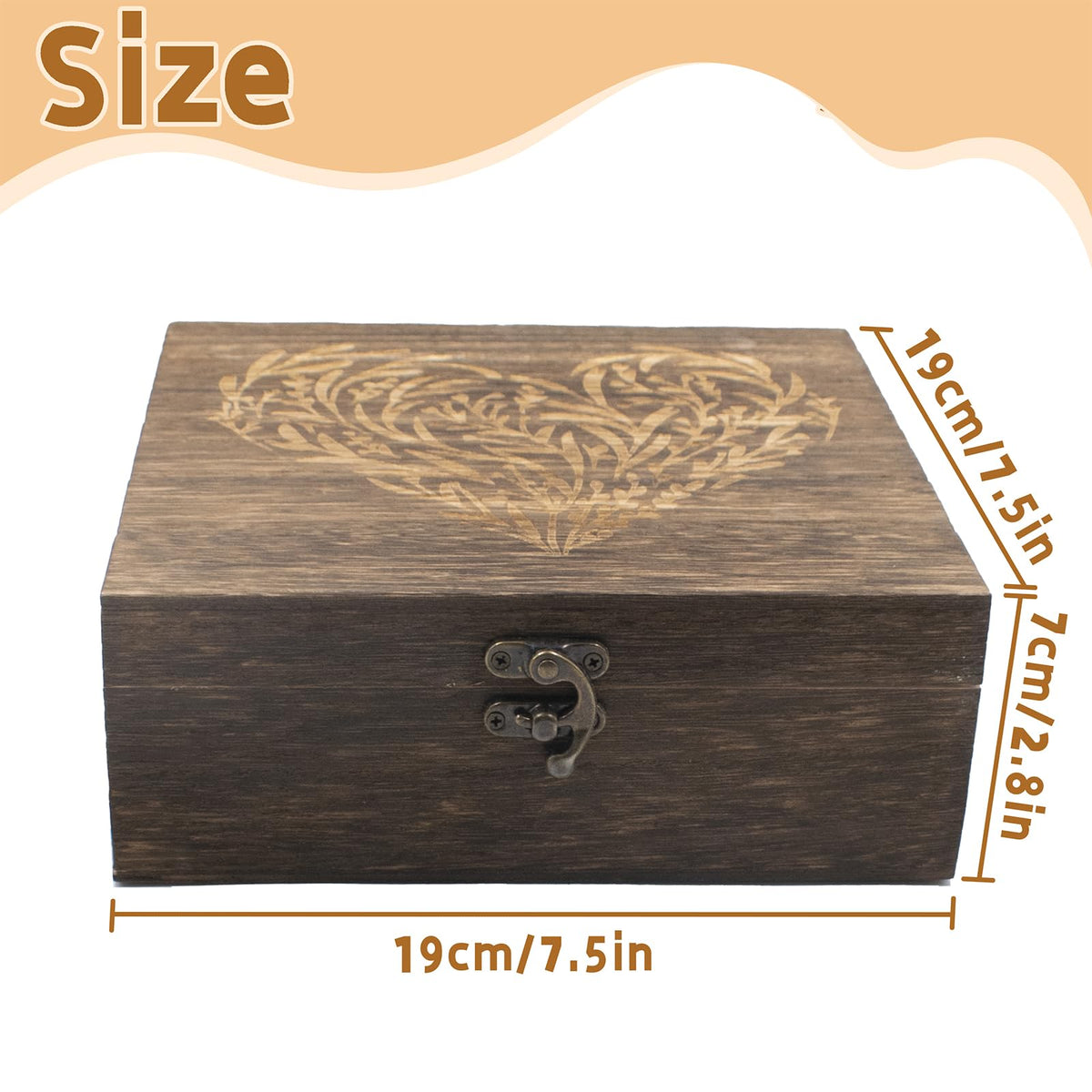 Wooden Hinged Lid Keepsake Boxes 7.5 x 7.5 x 2.8 Inch C103808
