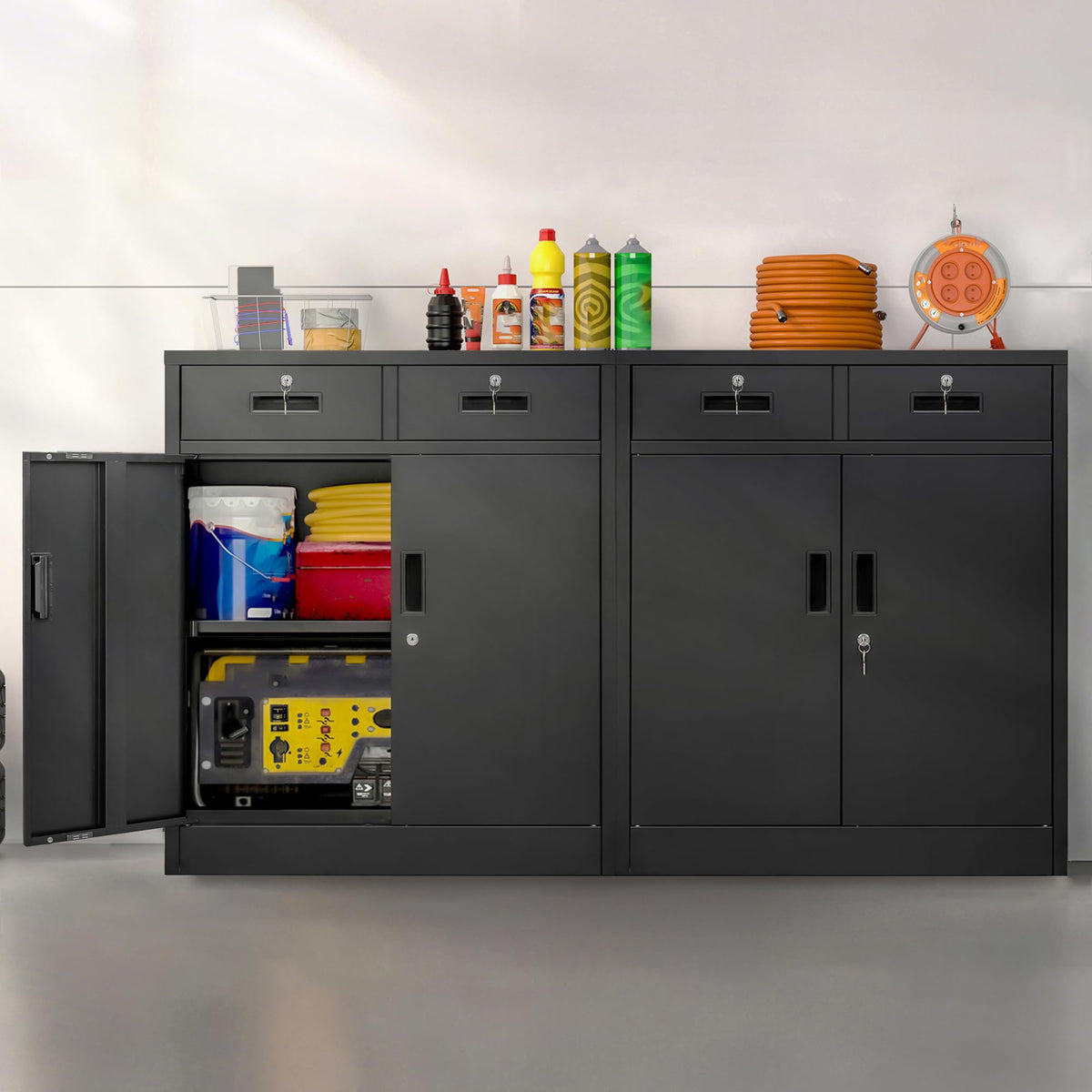 Metal Locking Storage Cabinet with 2 Drawers and Adjustable Shelf U997