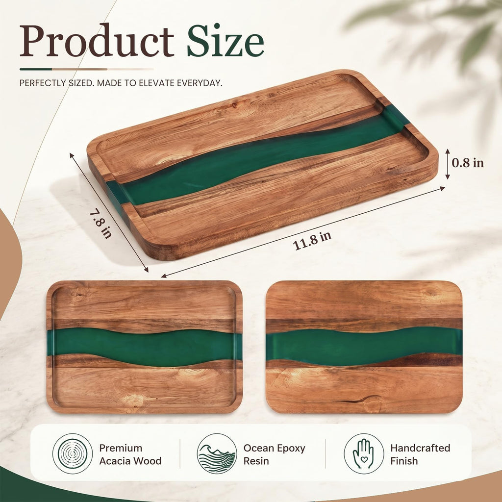 Turquoise Resin Acacia Wood Valet Tray O90313