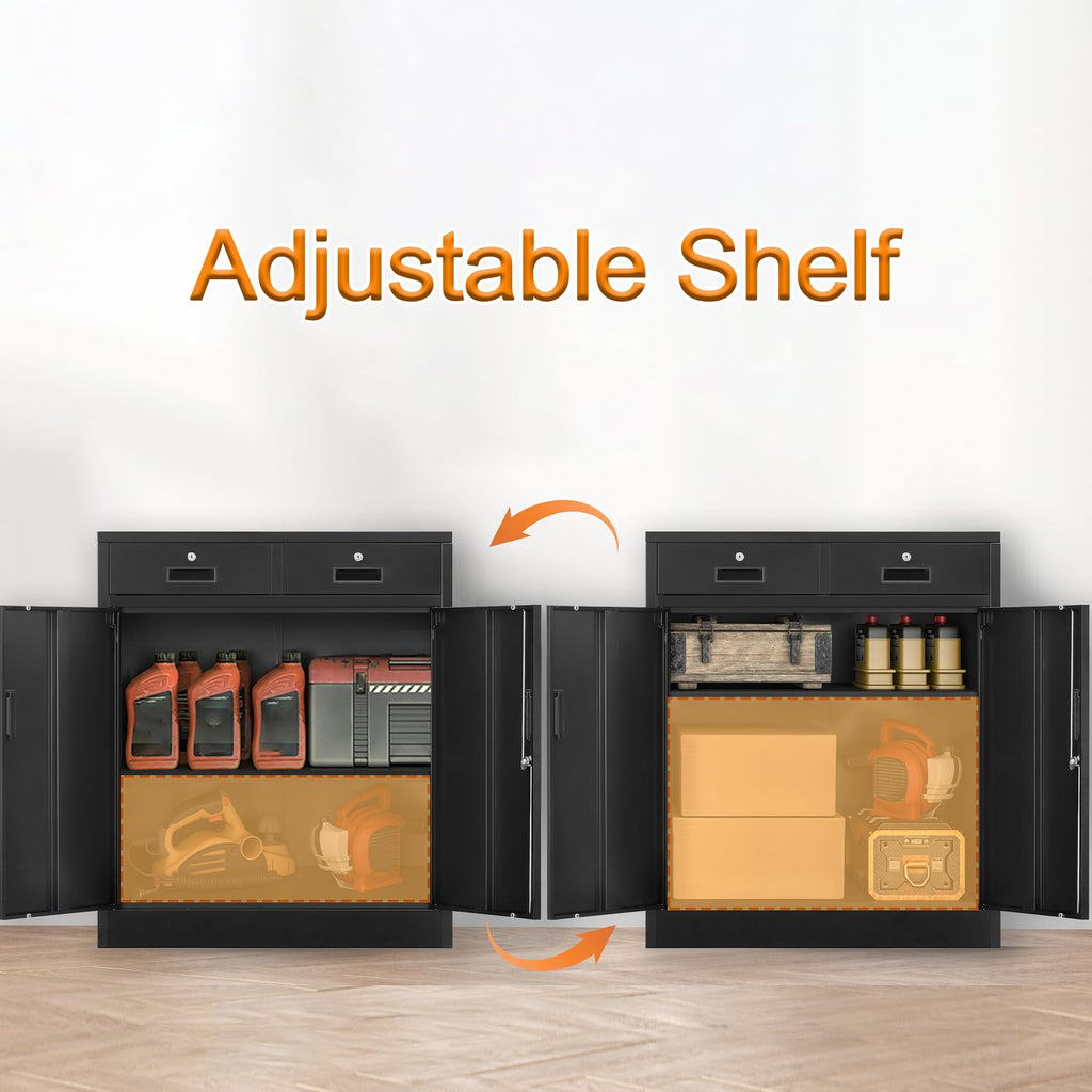 Metal Locking Storage Cabinet with 2 Drawers and Adjustable Shelf U997