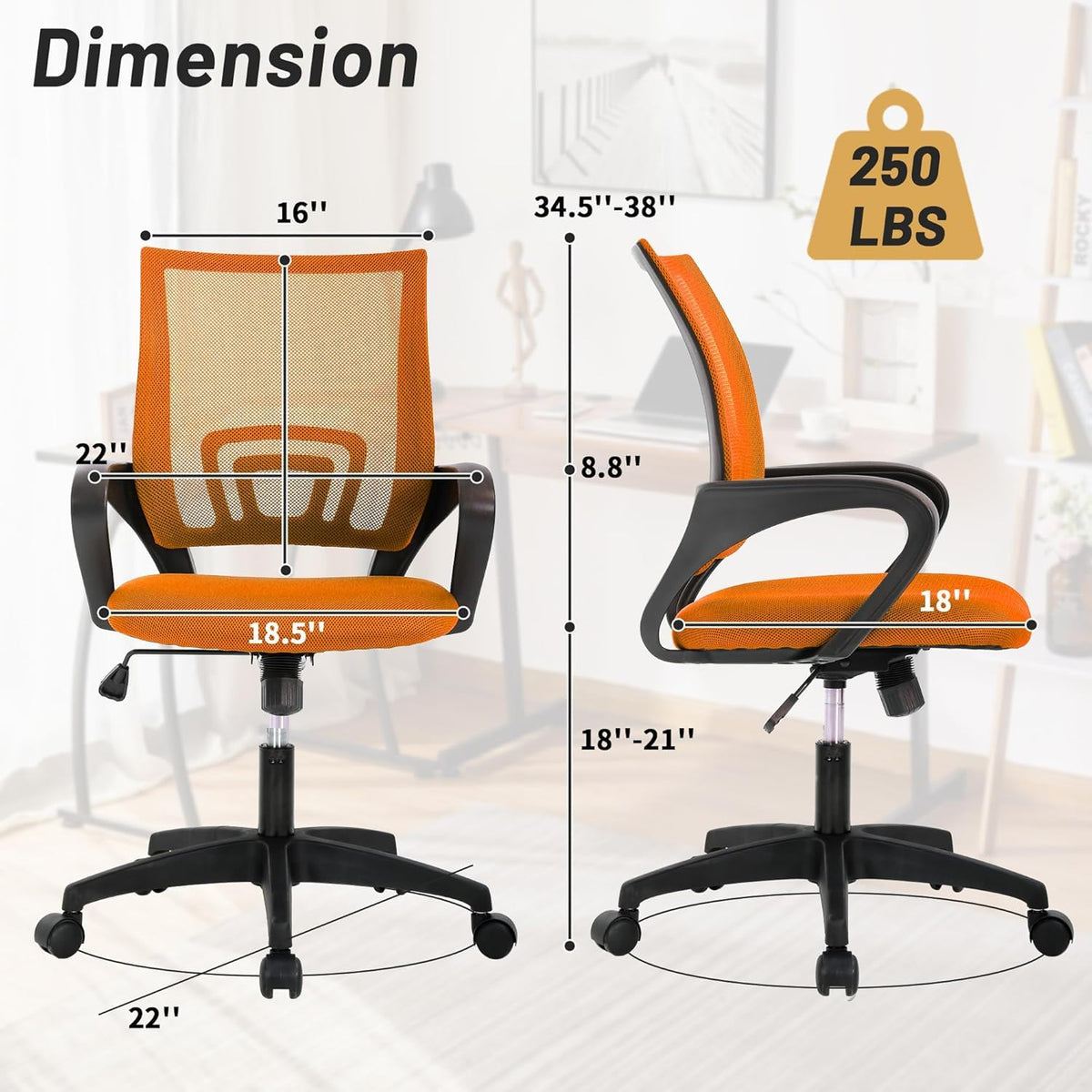 Orange Ergonomic Mesh Office Chair with Lumbar Support H245