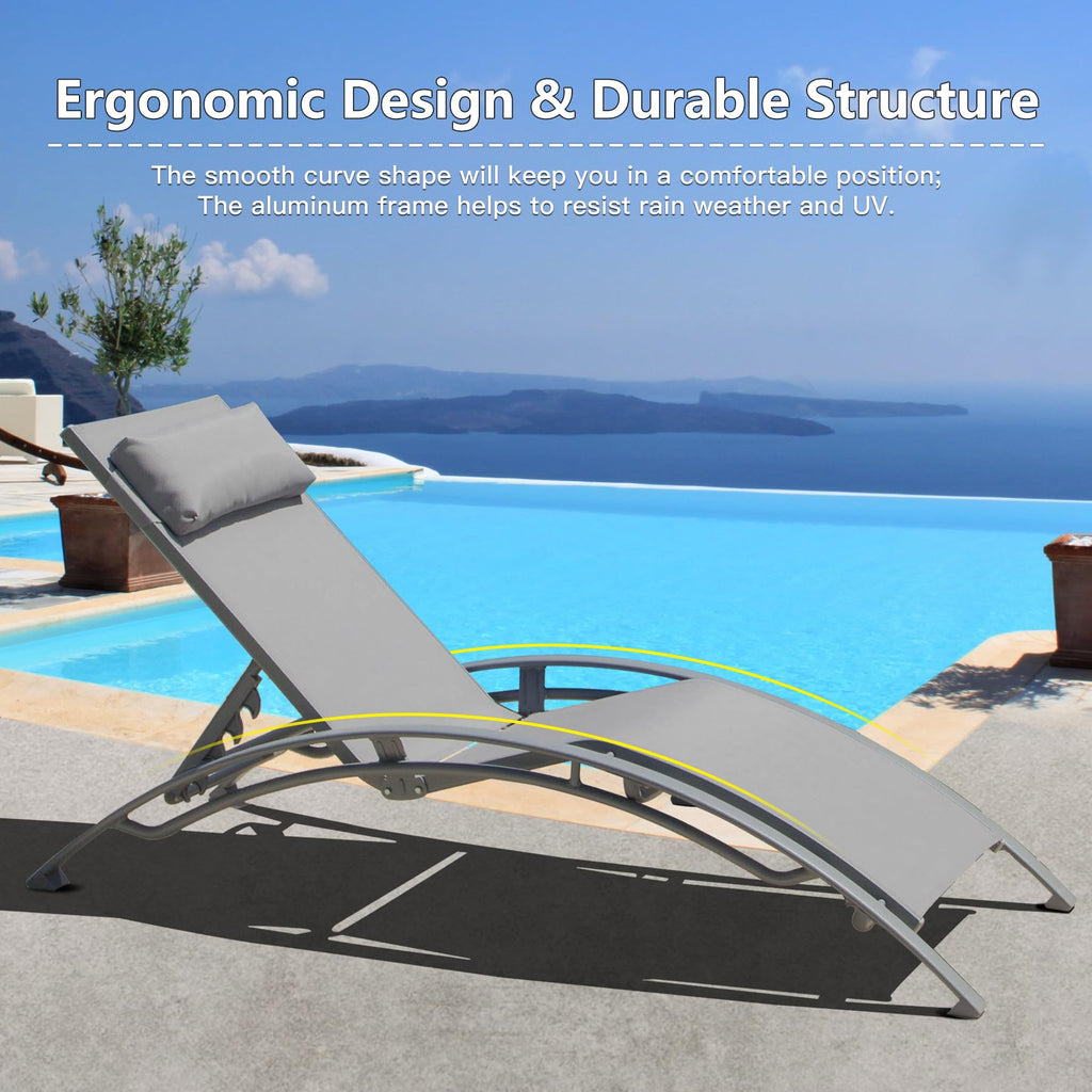 Adjustable Aluminum Pool Lounge Chairs Set of 3 with Side Table G981
