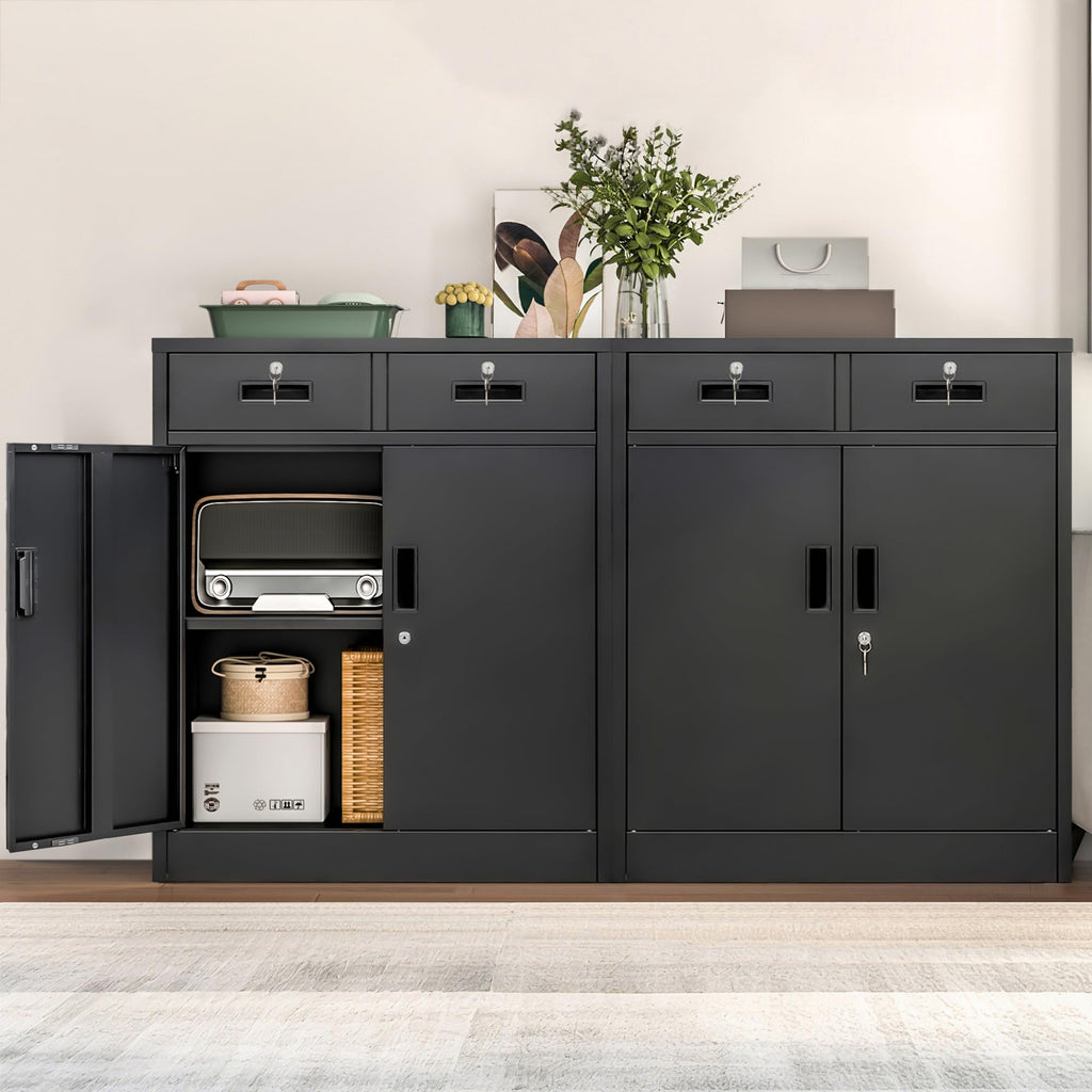 Metal Locking Storage Cabinet with 2 Drawers and Adjustable Shelf U997
