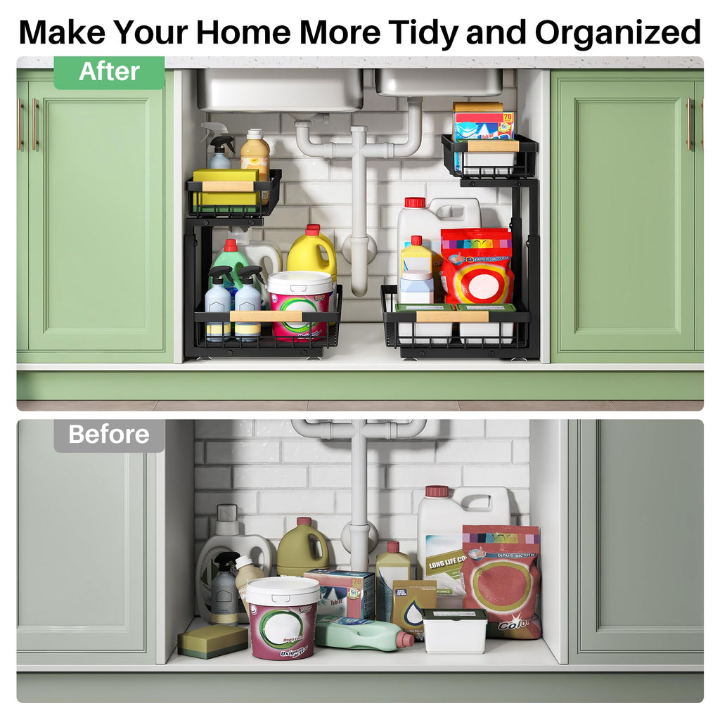2 Tier Black Metal Under Sink Organizer, 2 Pack C94148