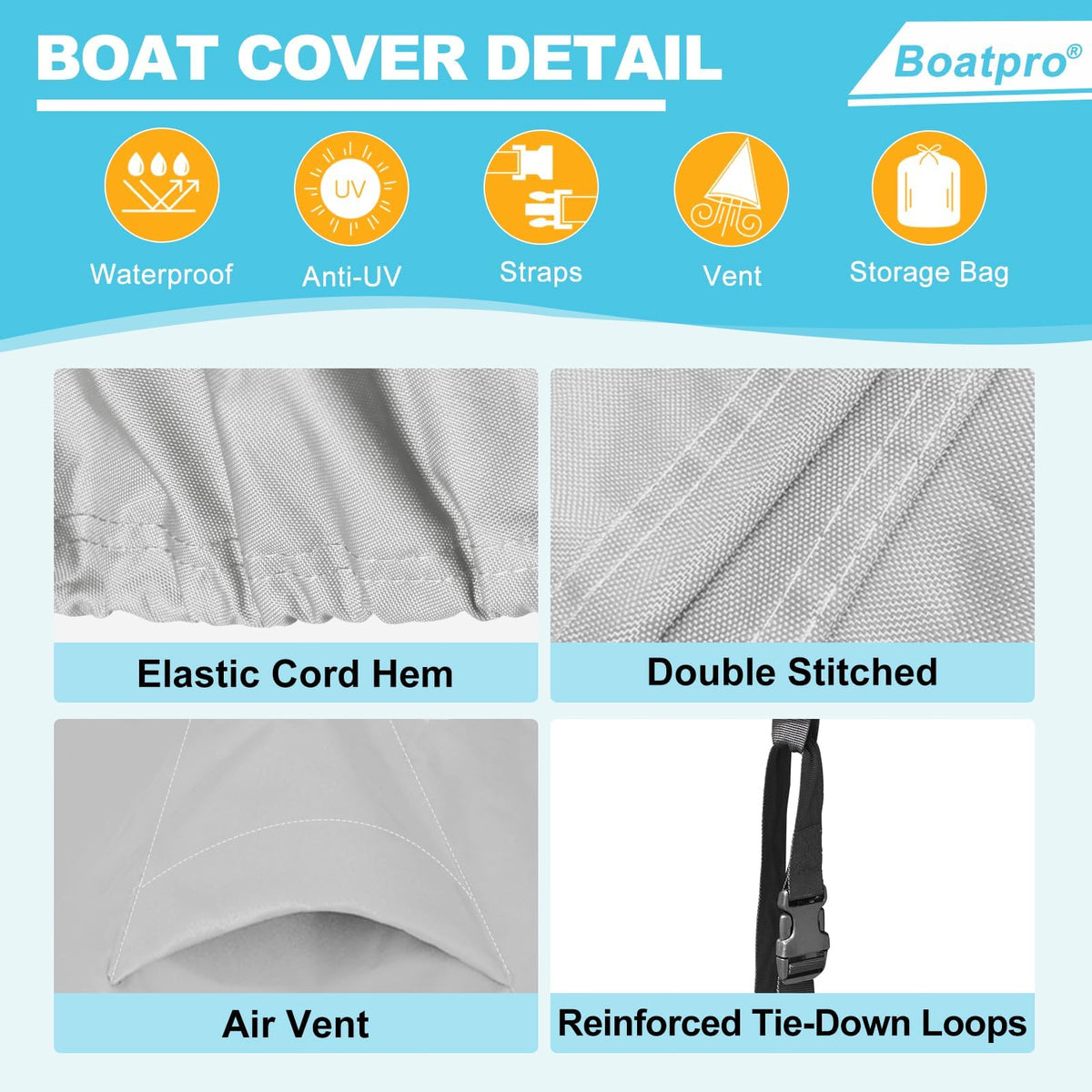 14-16ft Waterproof Marine Canvas Boat Cover with Outboard Motor Cover R2109