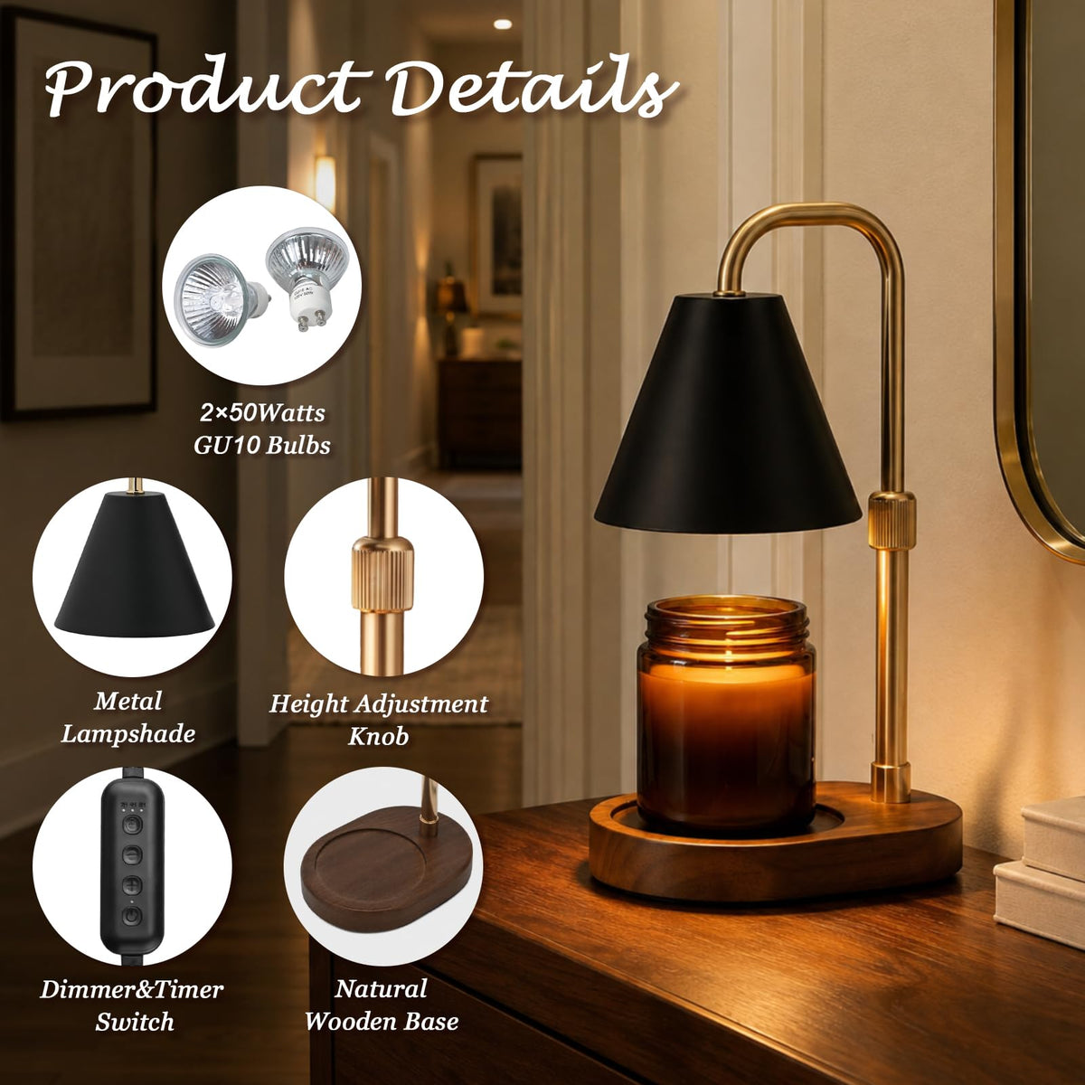 Candle Warmer Lamp Timer Height Adjustable O941486