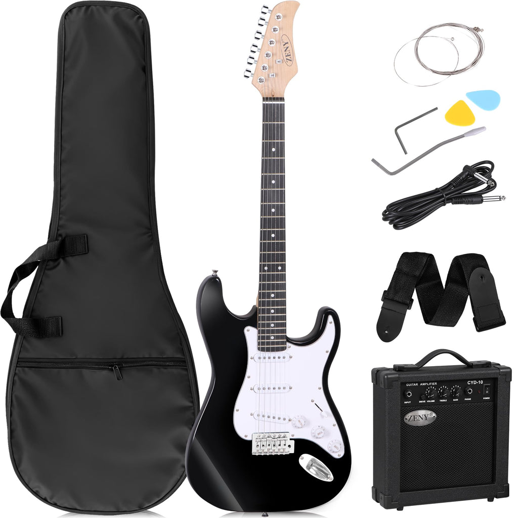 39in Full Size Electric Guitar with 10W Amp, Case and Accessories Pack, Black B924658