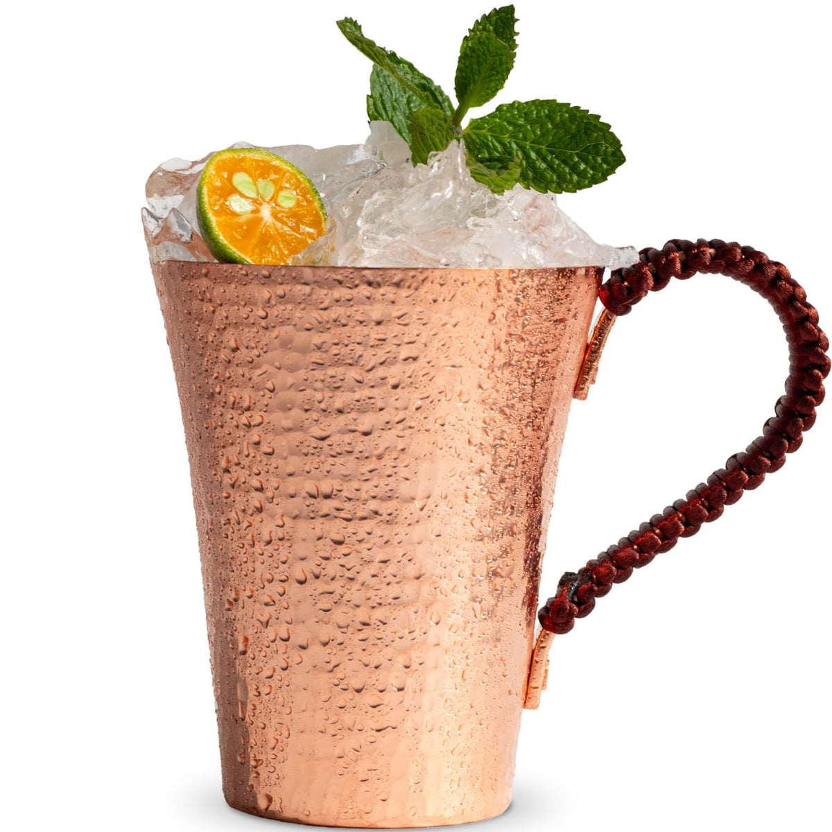 Copper Hand Hammered Ice Tea Cup with Handle 15 OZ J667657