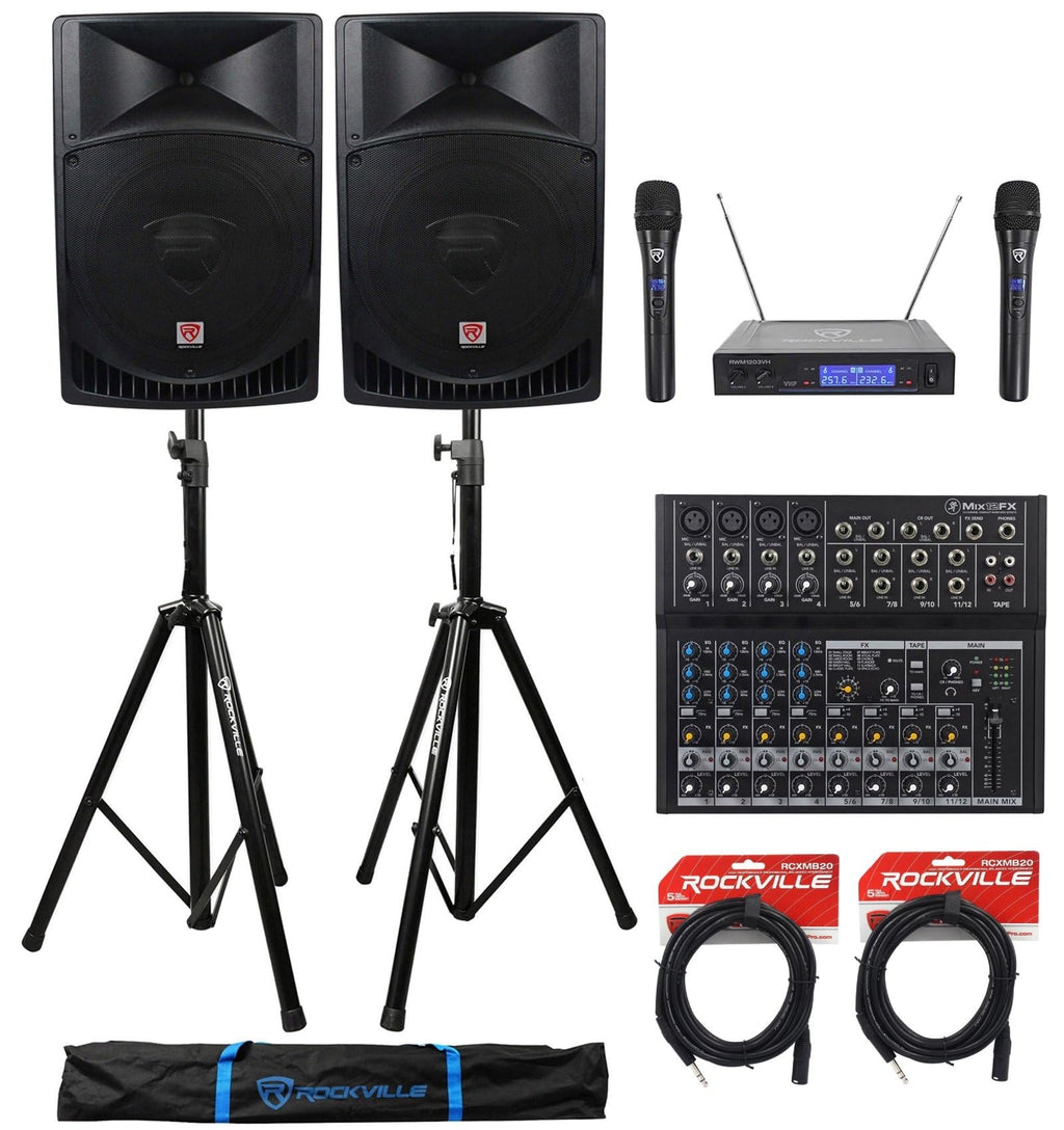 15" Powered PA Speakers 2-Pack with Mixer O839