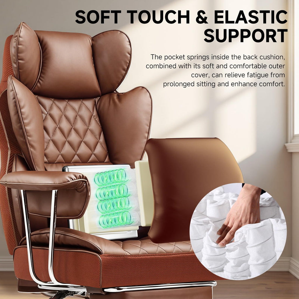 Big and Tall High Back Leather Office Chair with Footrest A320673