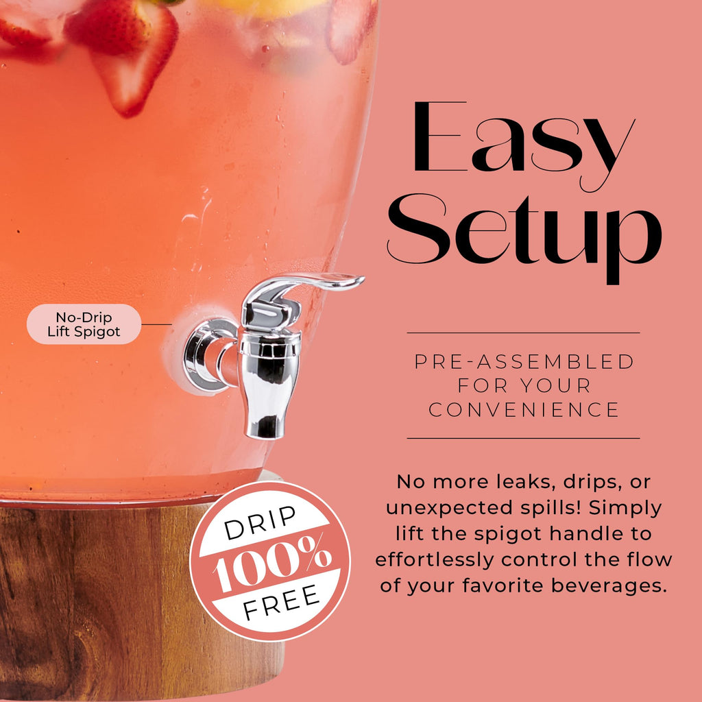 Glass Beverage Dispenser with Wood Base, 3 Gallon E7987