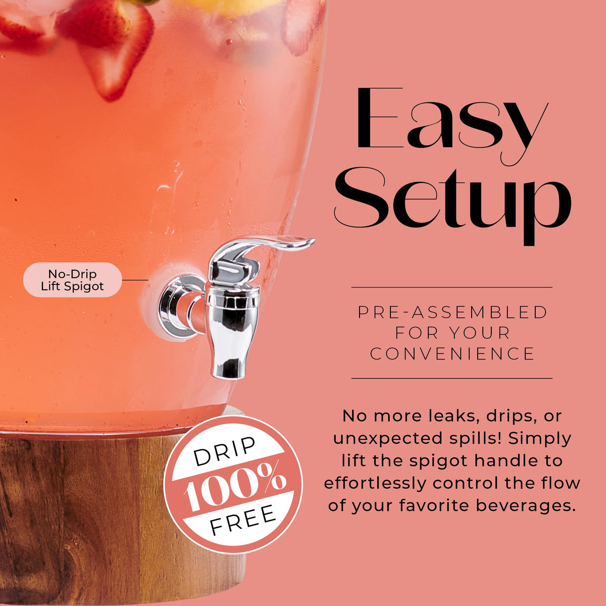 Glass Beverage Dispenser with Wood Base, 3 Gallon E7987