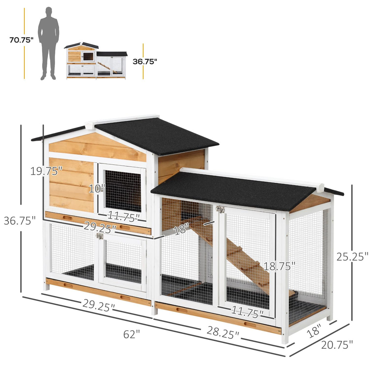 2-Story Wooden Rabbit Hutch with Ramp E25698