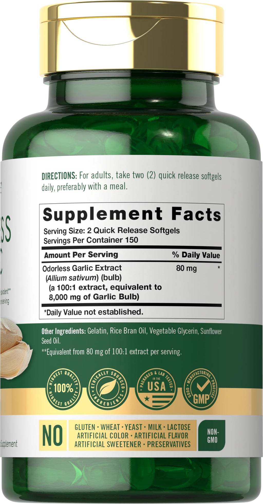 Odorless Garlic Softgels Supplement 300 Count J5041