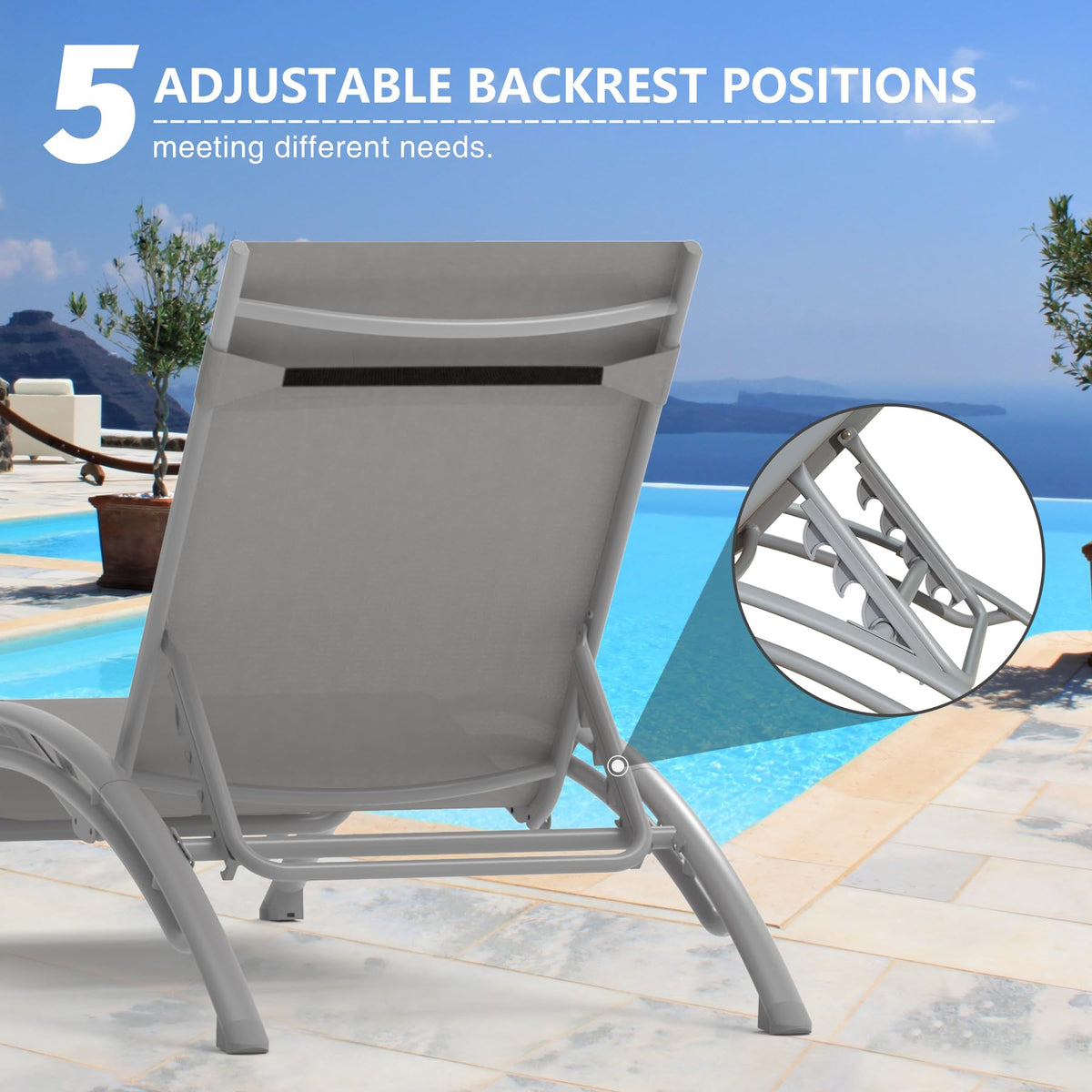 Adjustable Aluminum Pool Lounge Chairs Set of 3 with Side Table G981