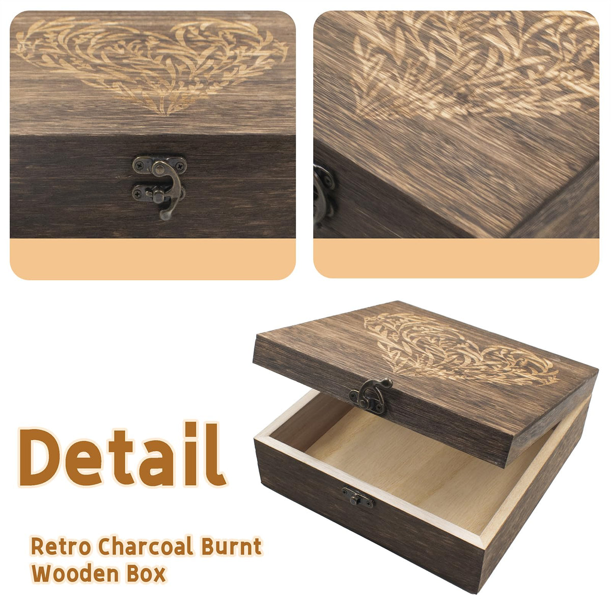 Wooden Hinged Lid Keepsake Boxes 7.5 x 7.5 x 2.8 Inch C103808