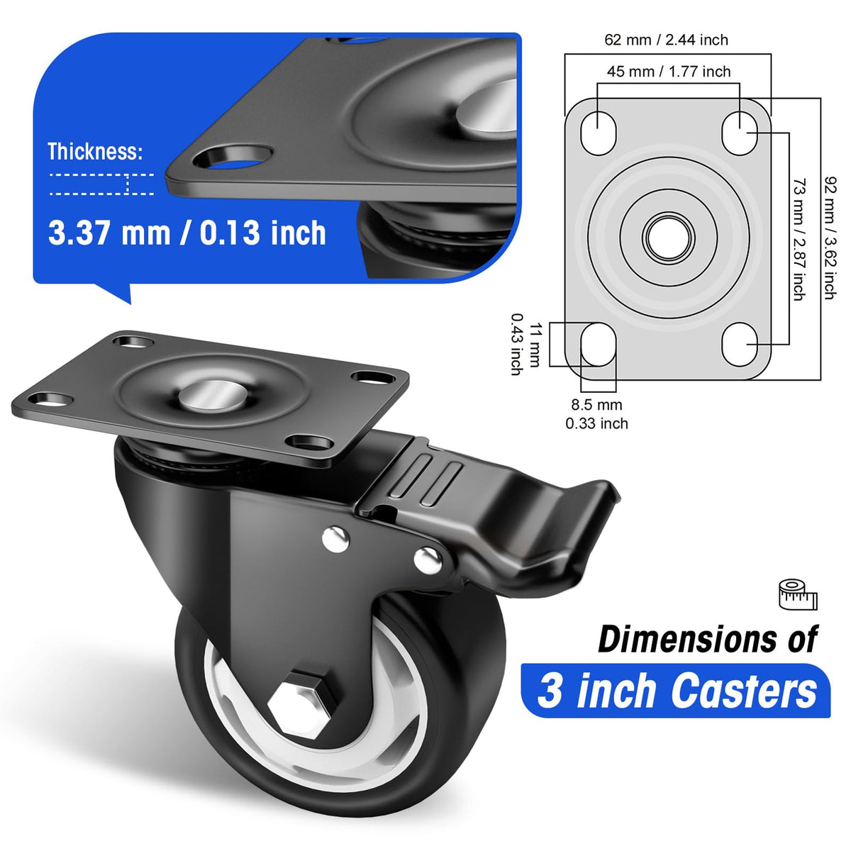 3 Inch Swivel Casters Set of 4 with Brake A430902