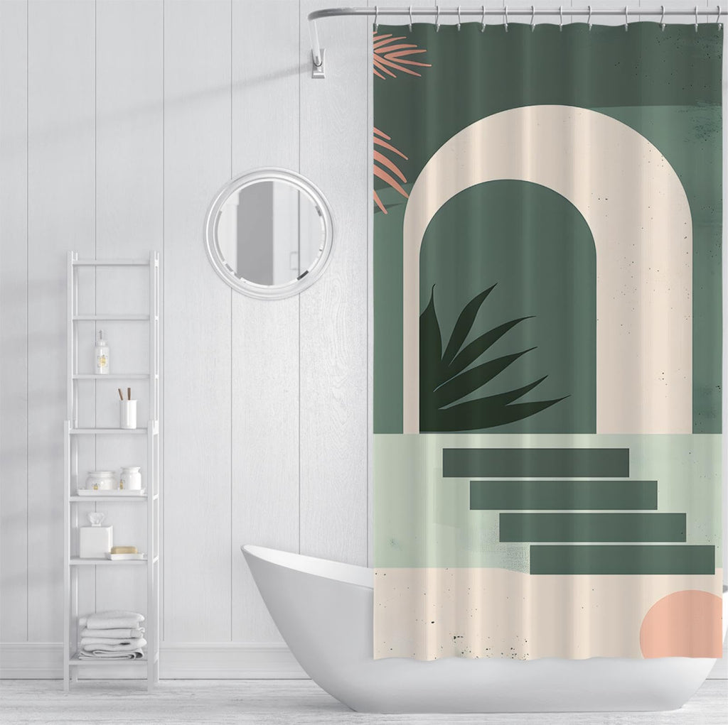 Sage Green Geometric Bath Curtain 54x78 Inches V244