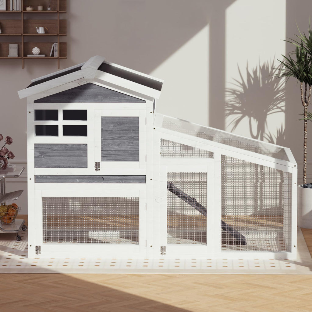 54" 2-Tier Wooden Rabbit Hutch with Run C193297