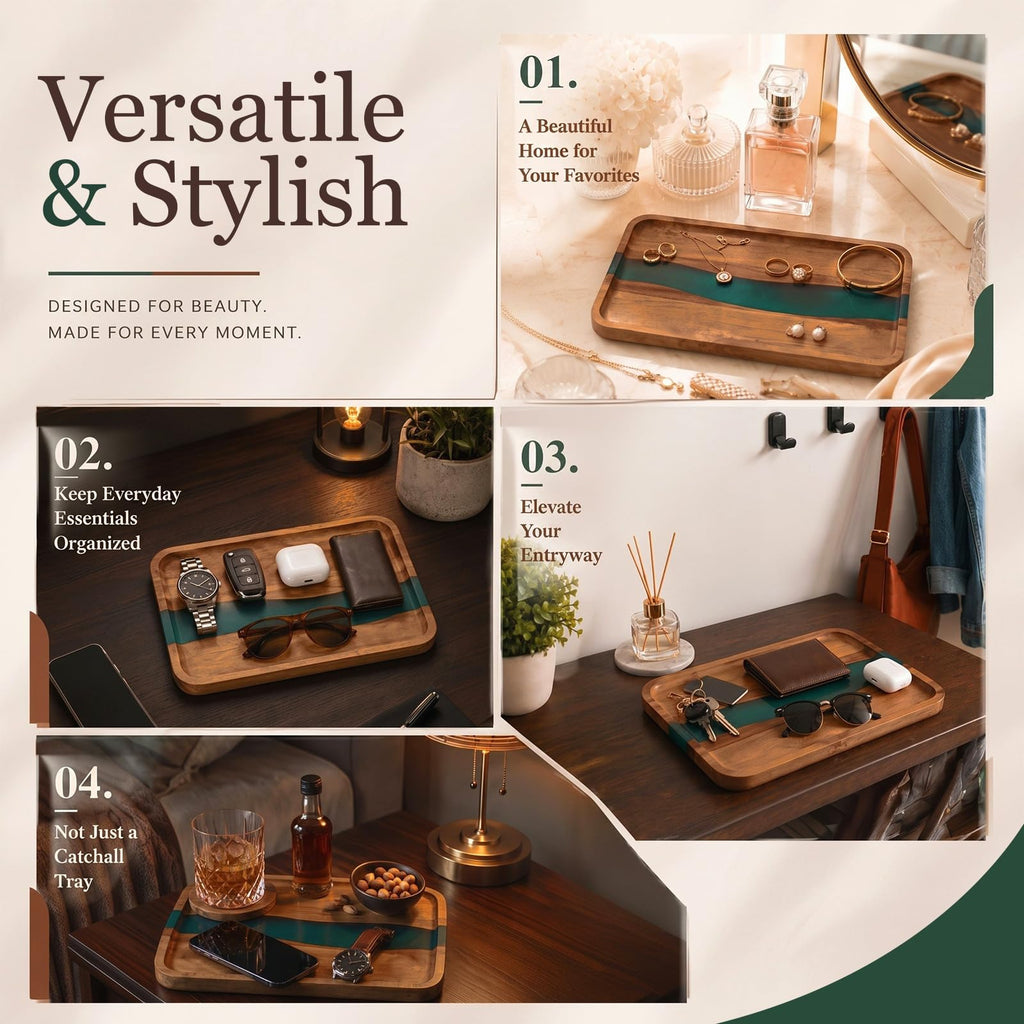 Turquoise Resin Acacia Wood Valet Tray O90313