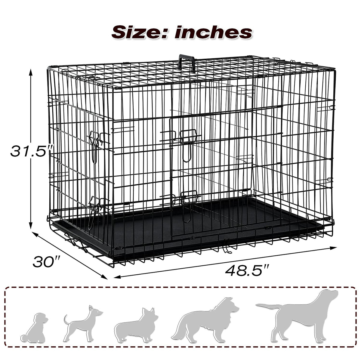 48 Inch Double Door Metal Dog Crate with Divider Panel U632299