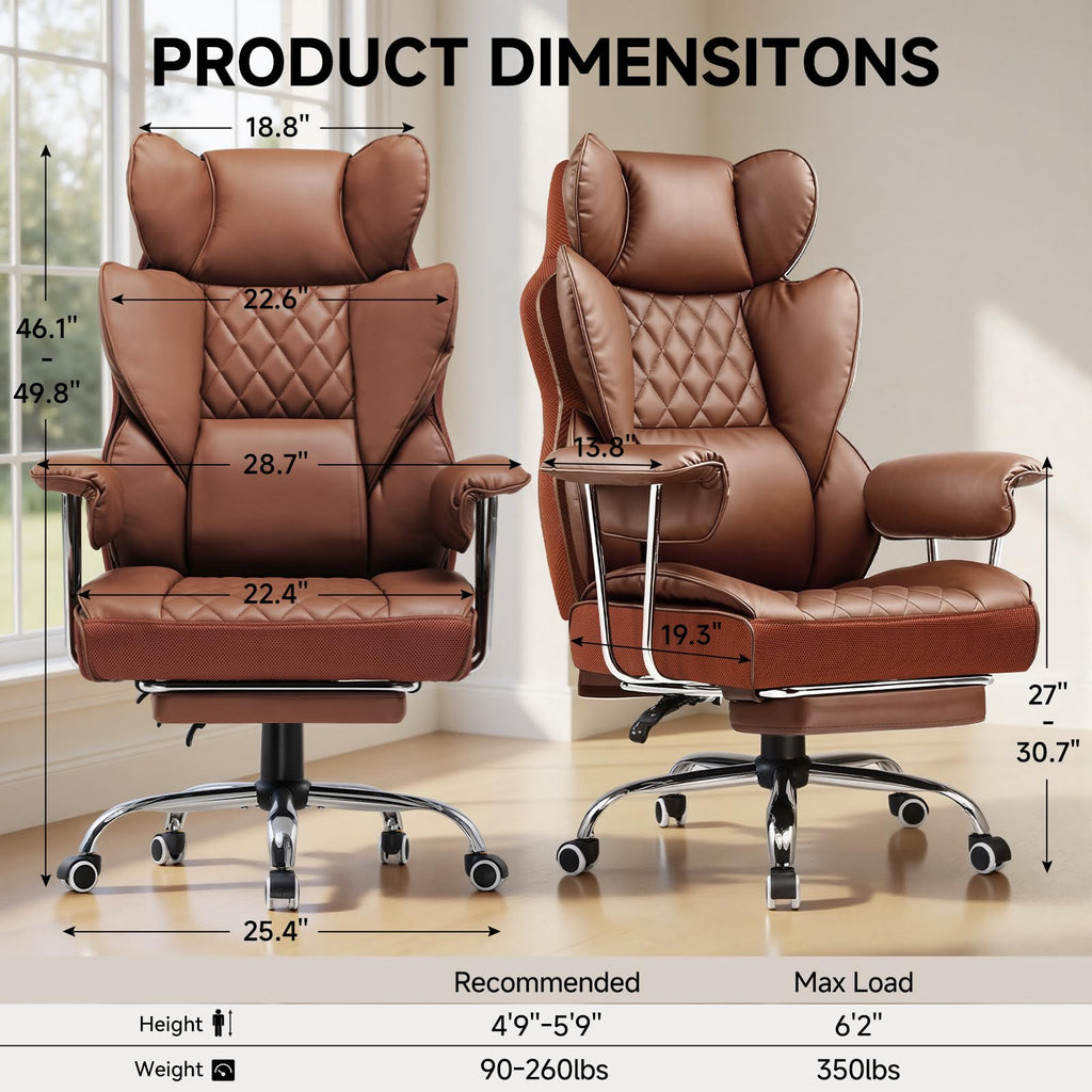 Big and Tall High Back Leather Office Chair with Footrest A320673