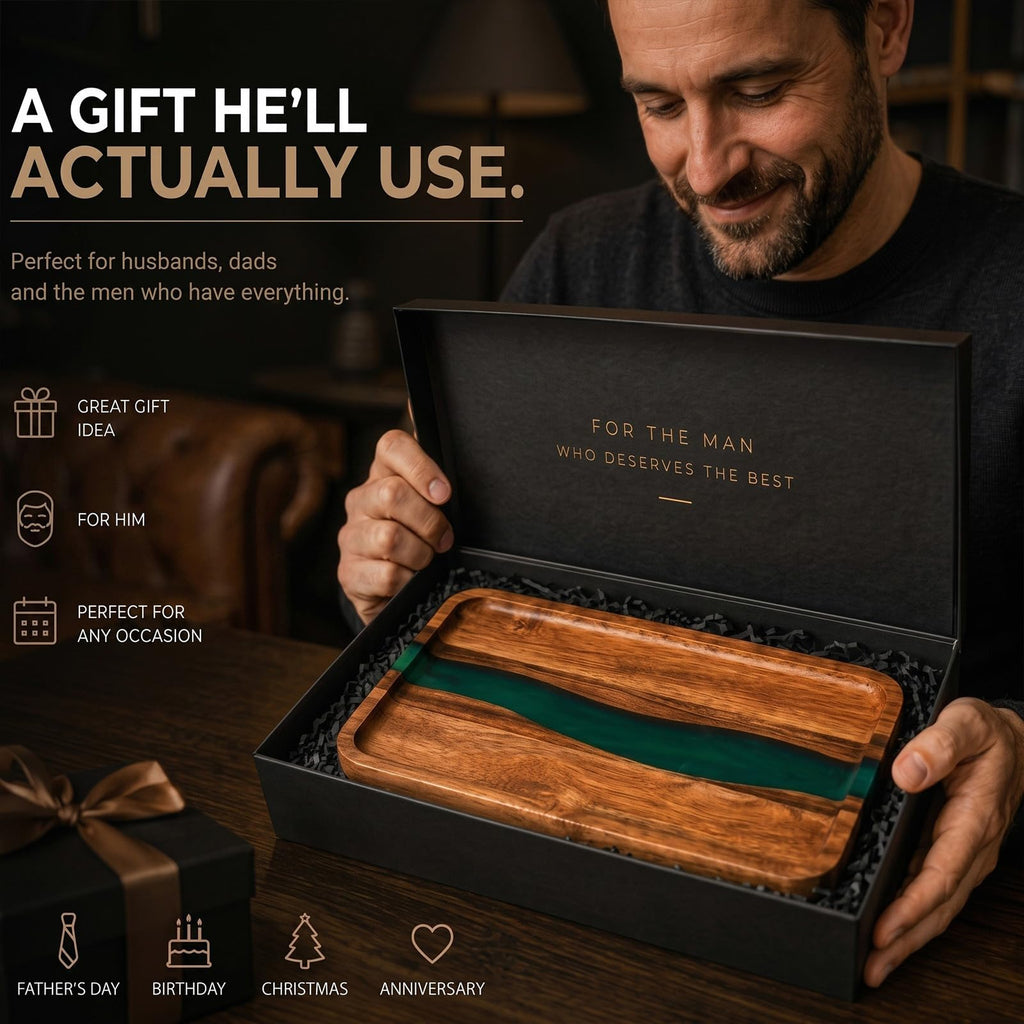 Turquoise Resin Acacia Wood Valet Tray O90313