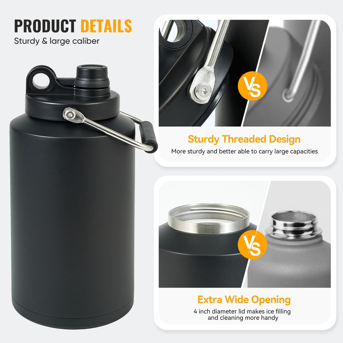 One Gallon 128oz Stainless Steel Insulated Water Bottle with Handle, Black B54253