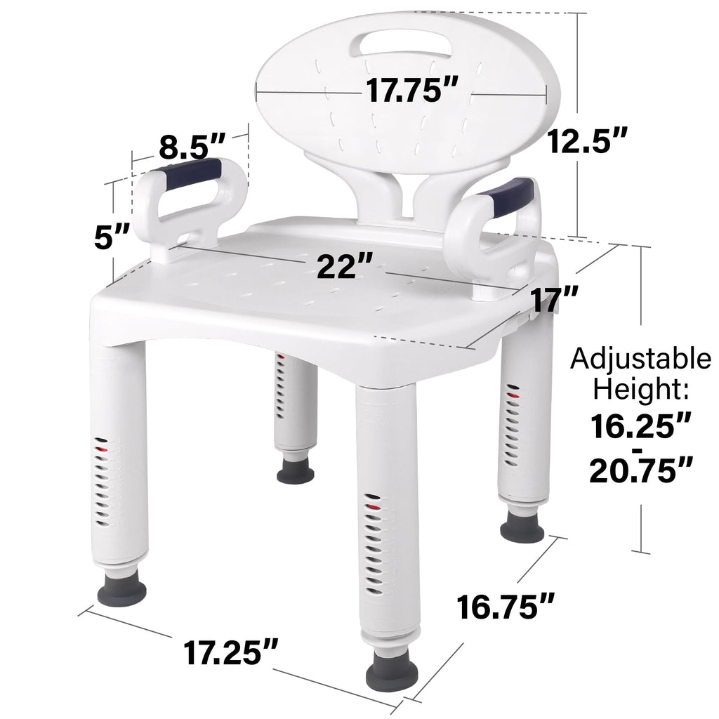 Shower Chair Bath Seat with Padded Arms, Removable Back and Adjustable Legs C9816
