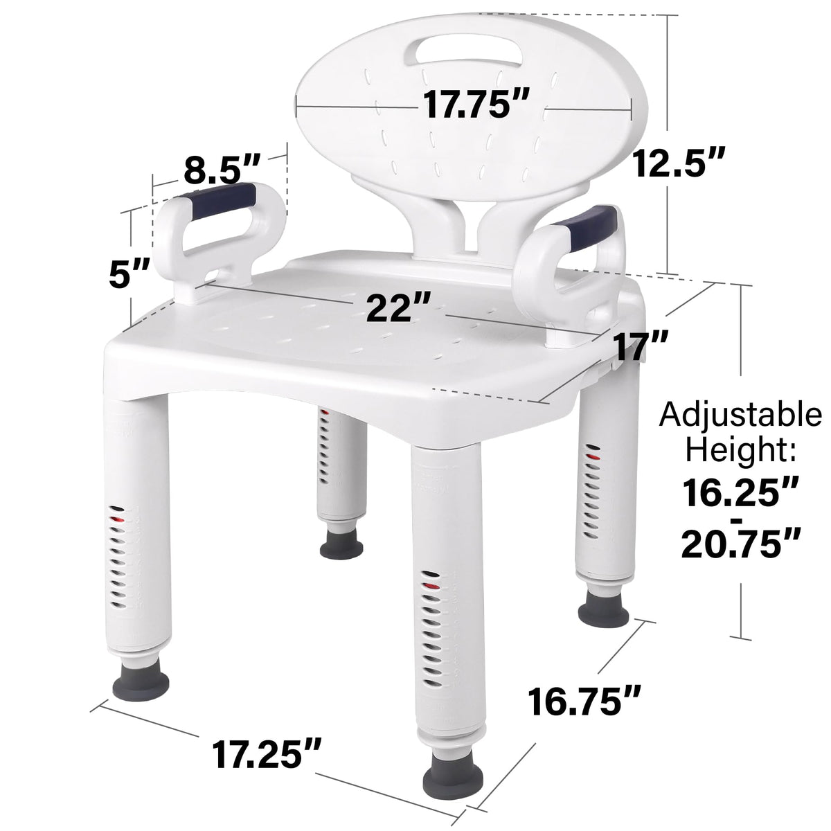Shower Chair Bath Seat with Padded Arms, Removable Back and Adjustable Legs C9816