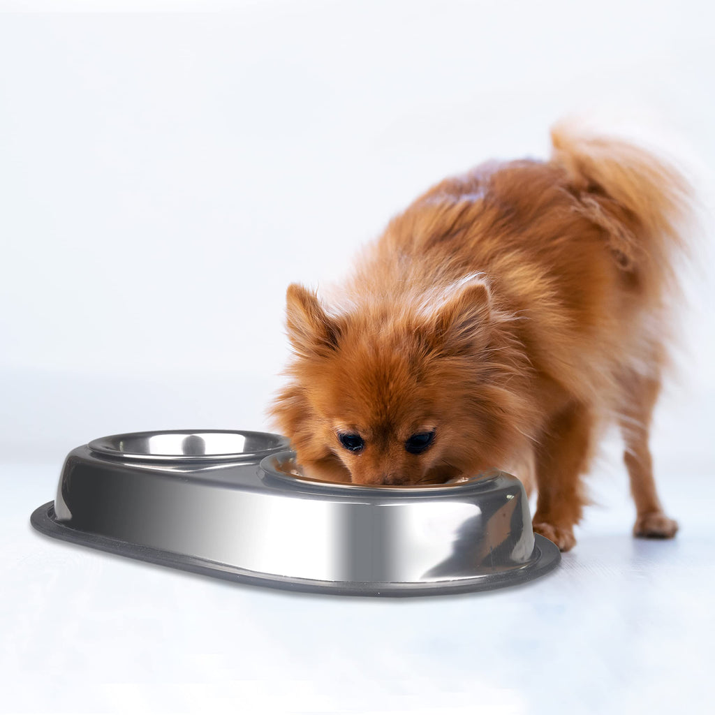 Stainless Steel Double Dish Food And Water Bowl 16 OZ I526