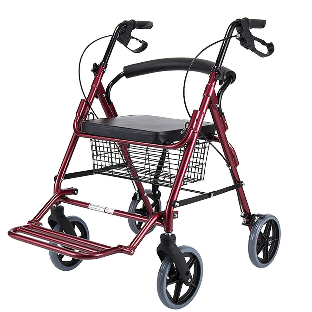 Foldable Rollator Walker with Leather Seat, 8inch Wheels, Brakes and Footrest L16235