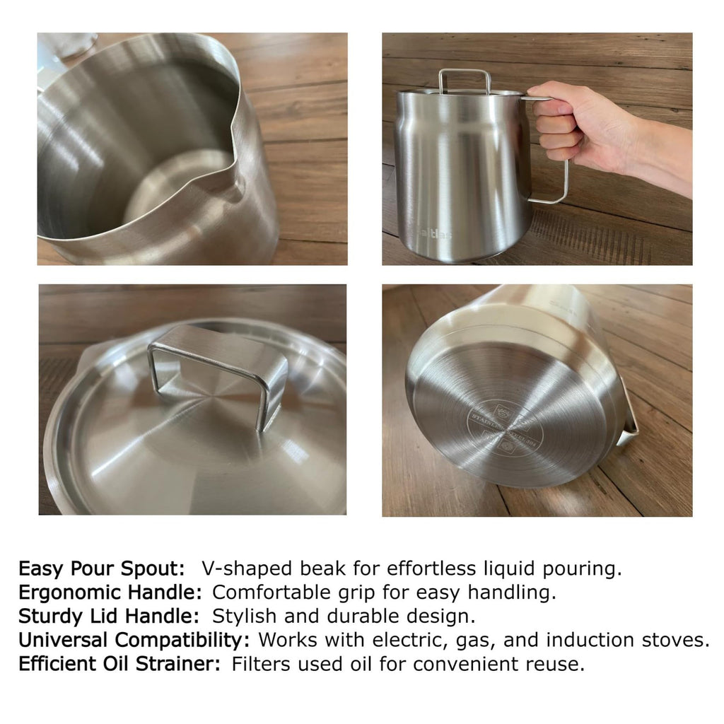 304 Stainless Steel Deep Fryer Pot with Basket and Oil Strainer, 2L Y99432