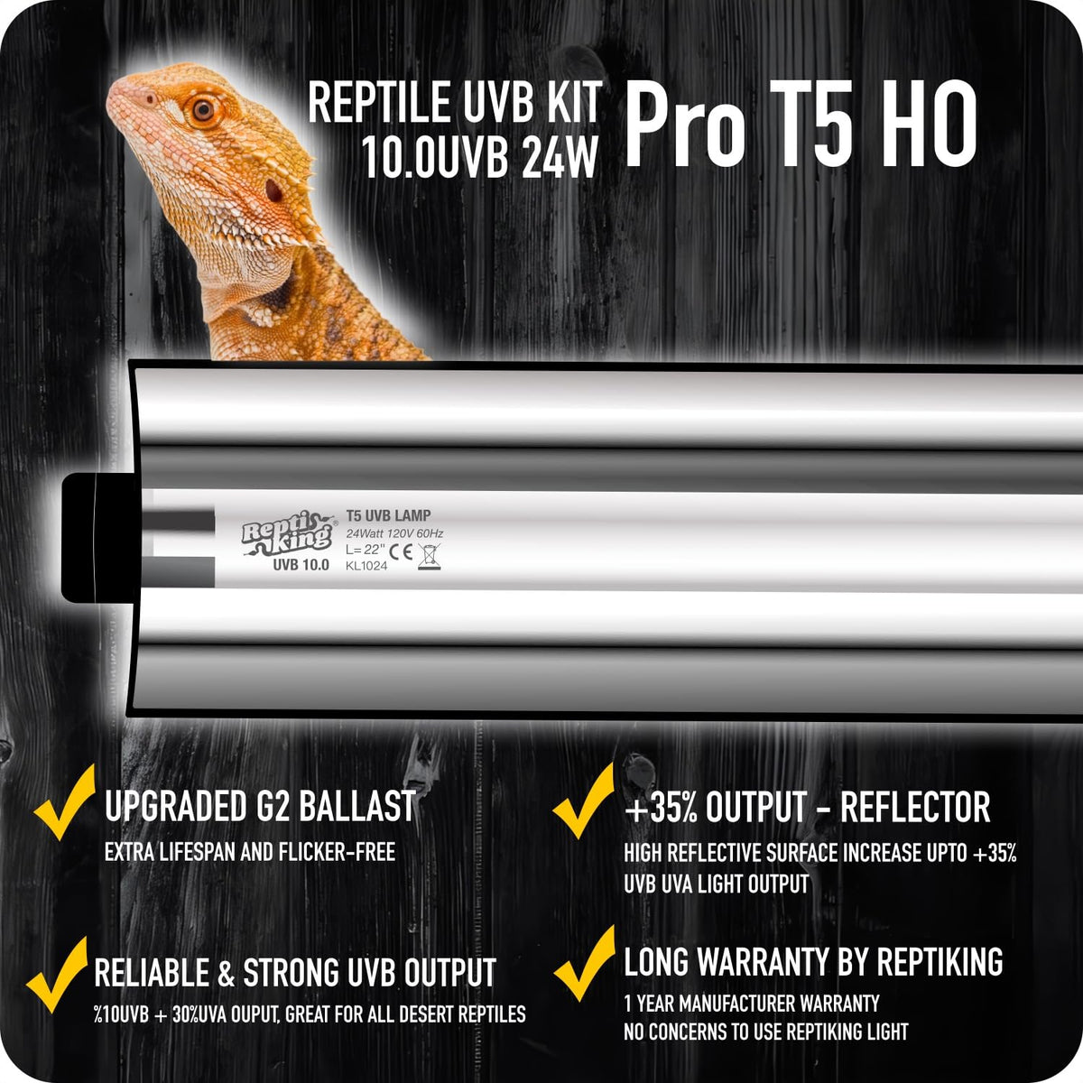 24W T5 10.0 UVB Reptile Light Fixture and Tube Kit N815