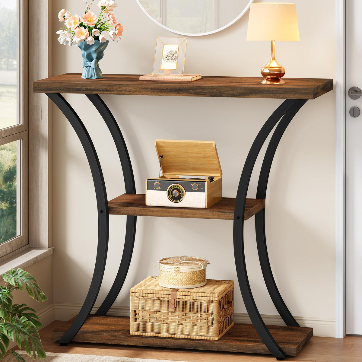 3 Tier Console Table with Open Wood Shelves C55852
