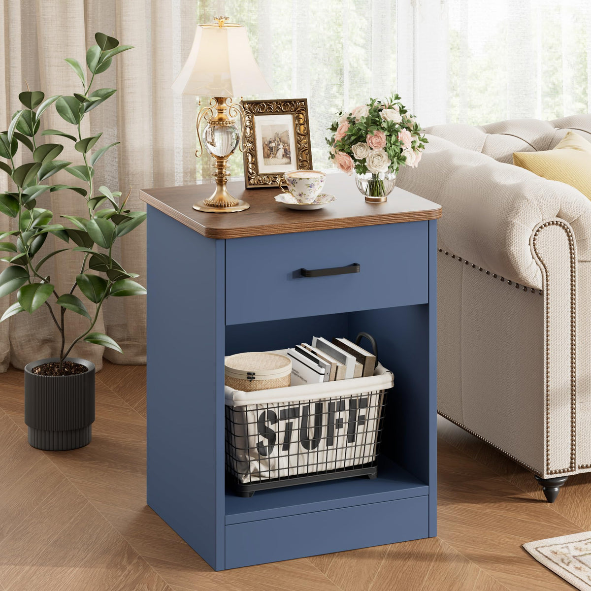 Nightstand Set of 2 with Drawer and Storage Shelf U171