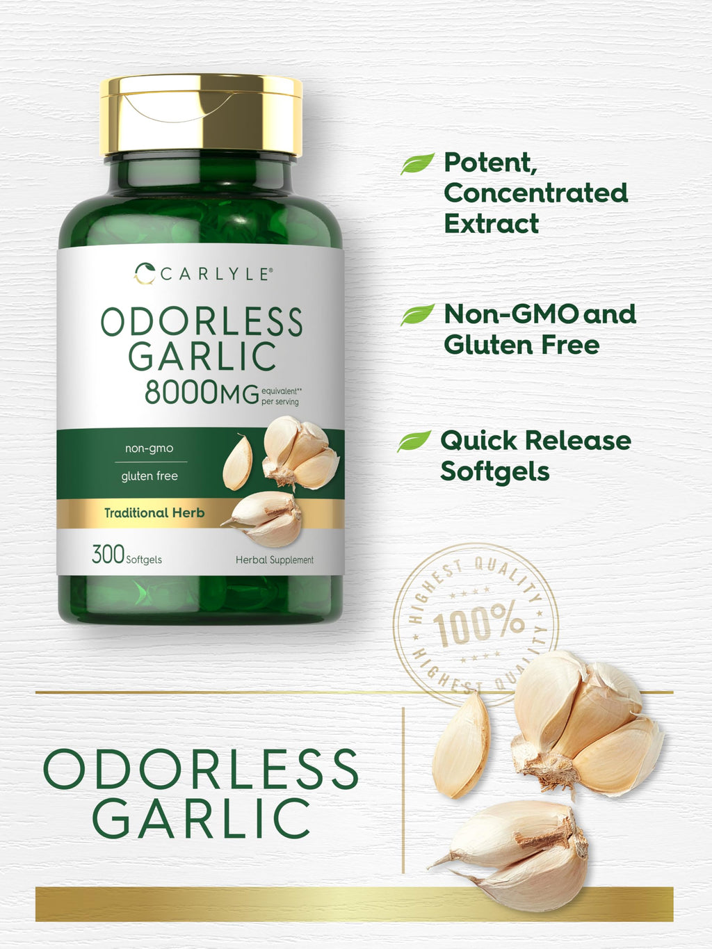 Odorless Garlic Softgels Supplement 300 Count J5041