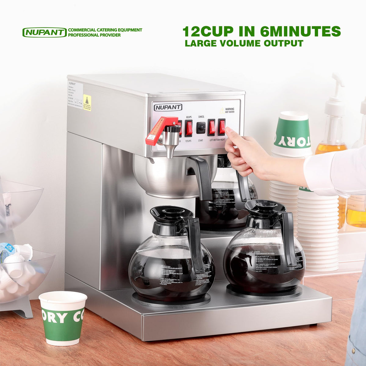 12 Cup Commercial Drip Coffee Maker with 3 Carafes Stainless Steel T40748