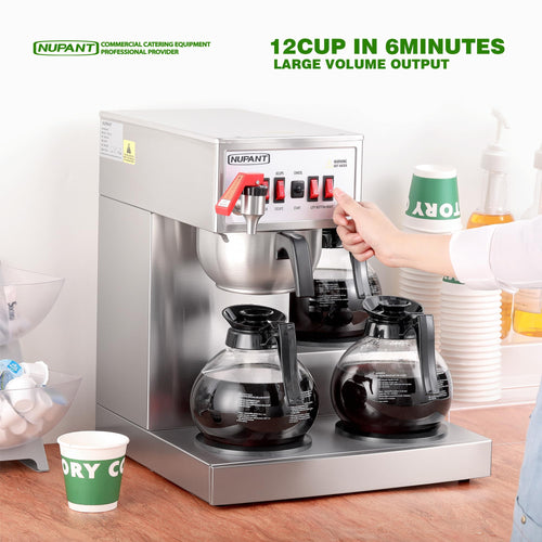 12 Cup Commercial Drip Coffee Maker with 3 Carafes Stainless Steel T40748