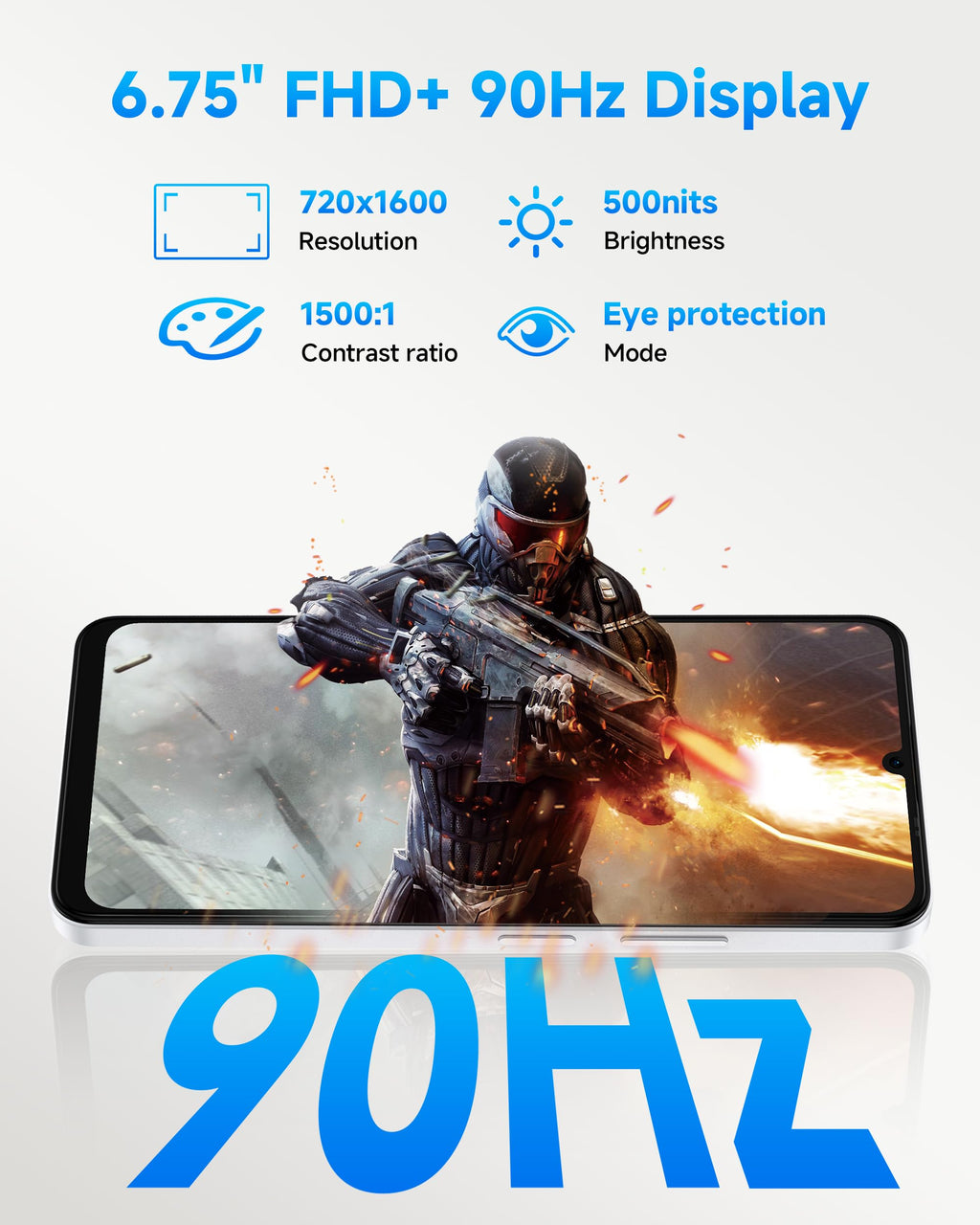 Unlocked Smartphone 8GB+128GB 6.75" 90Hz Android 14 50MP Camera 6000mAh White C377