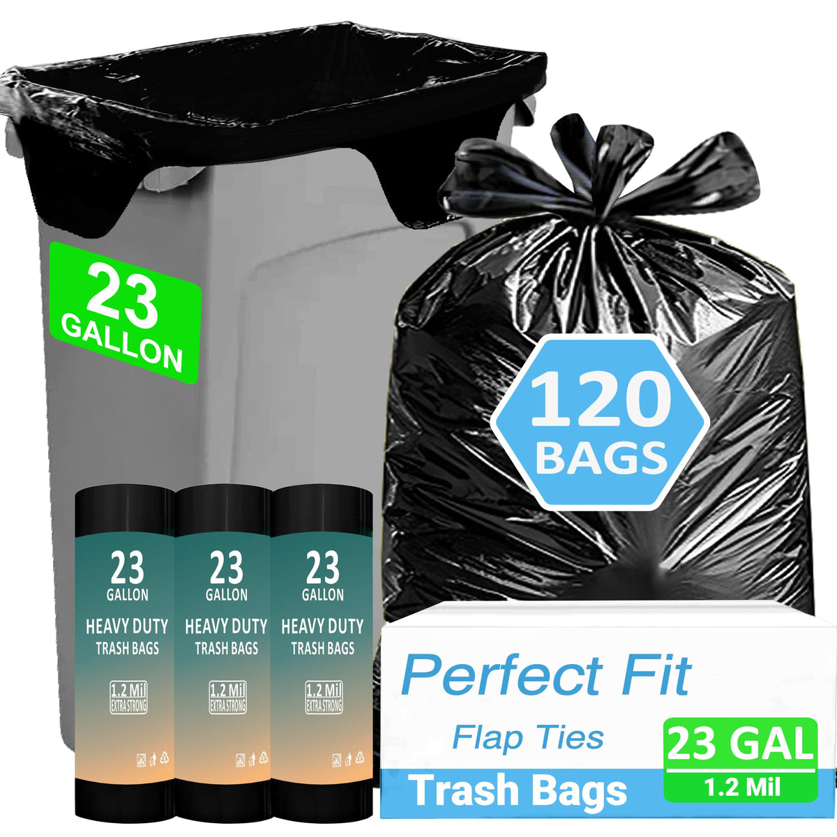 23 Gallon Trash Bags 120 CT 1.2 Mil Q5008