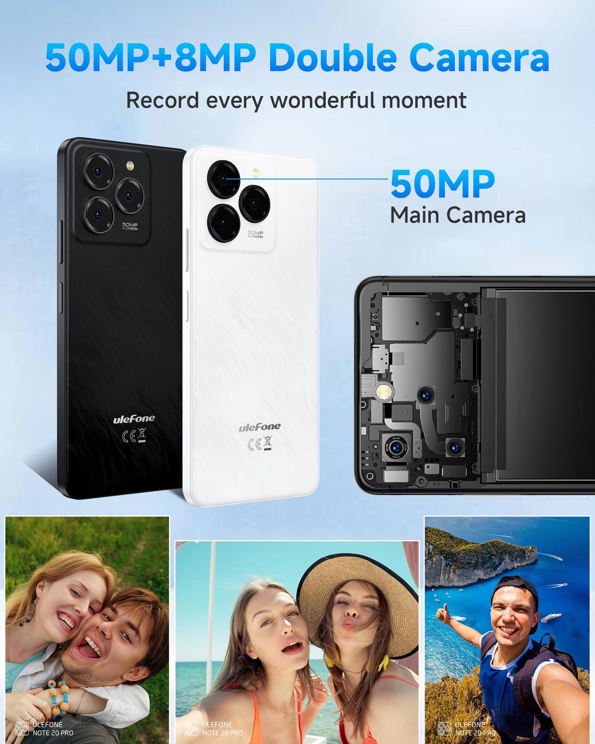 Unlocked Smartphone 8GB+128GB 6.75" 90Hz Android 14 50MP Camera 6000mAh White C377