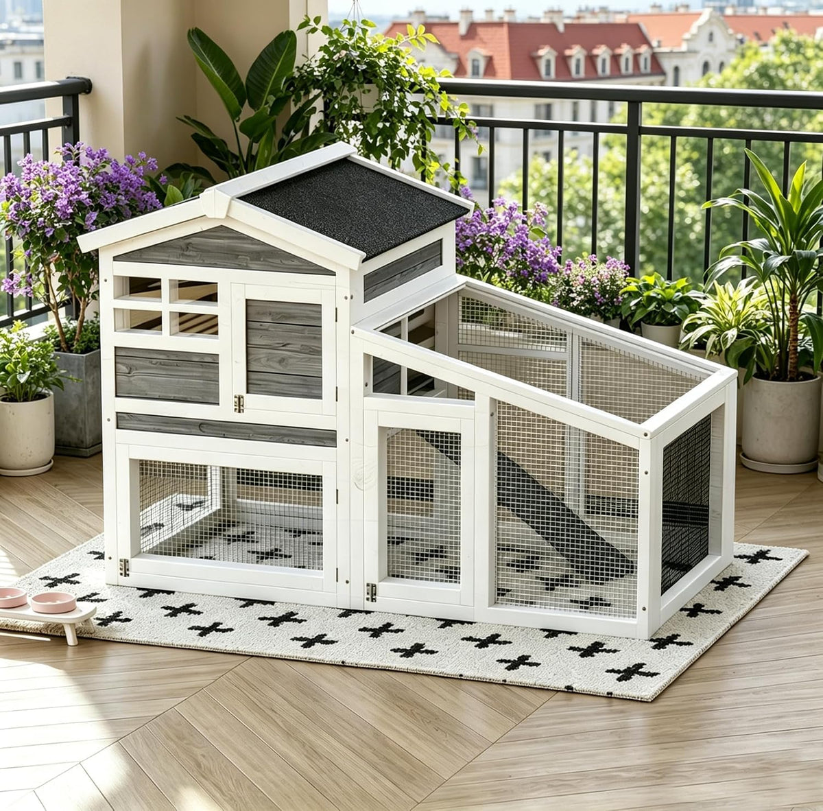 54" 2-Tier Wooden Rabbit Hutch with Run C193297