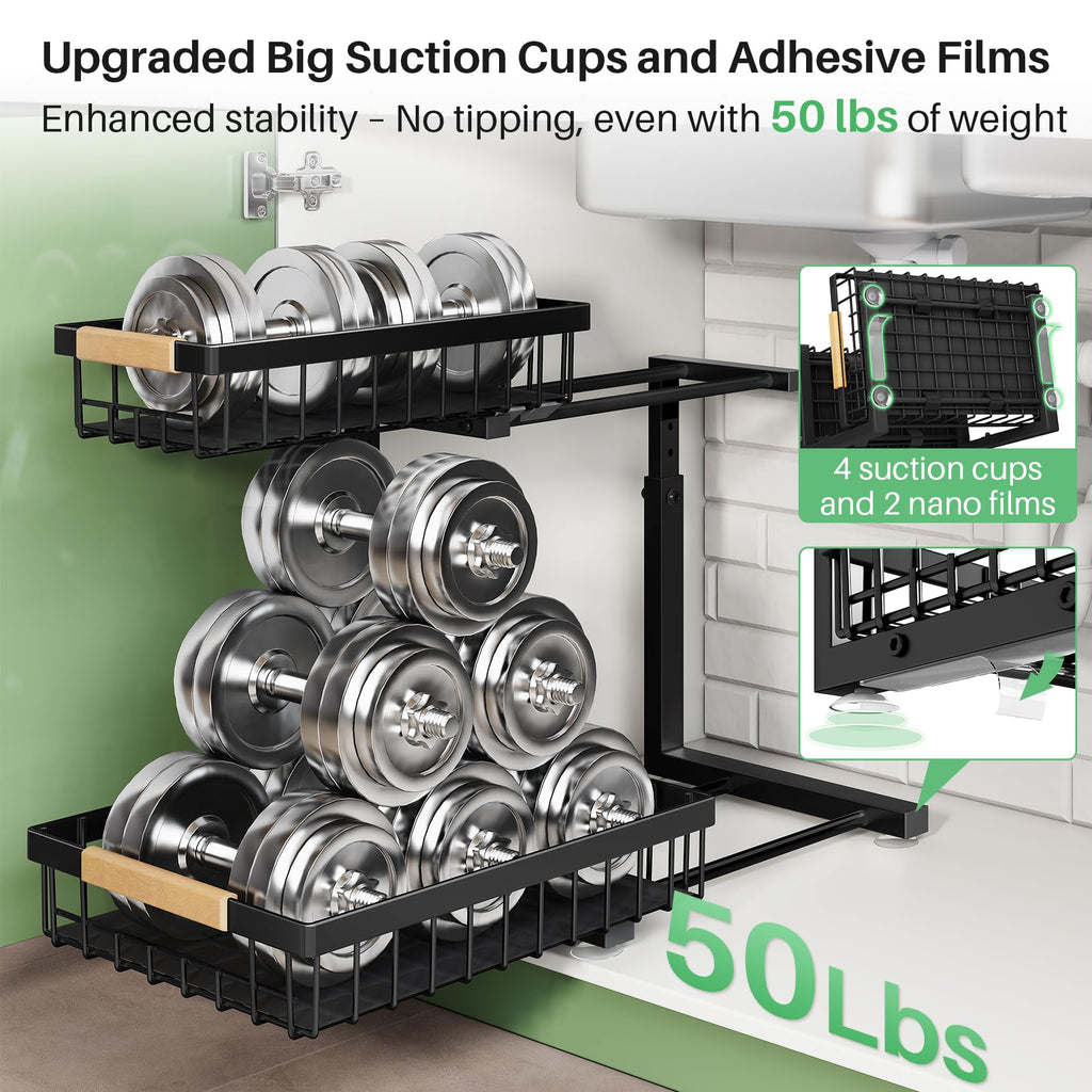 2 Tier Black Metal Under Sink Organizer, 2 Pack C94148
