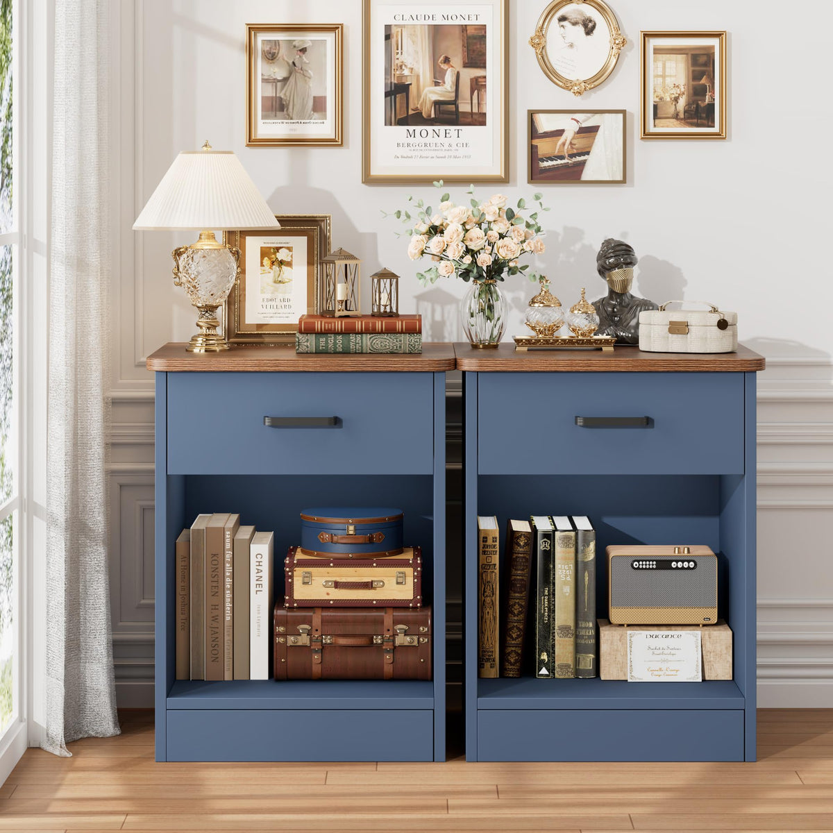Nightstand Set of 2 with Drawer and Storage Shelf U171