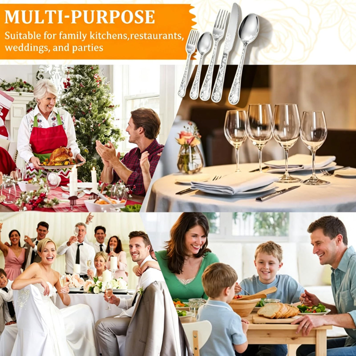 60 Piece Floral Stainless Steel Silverware Set K832