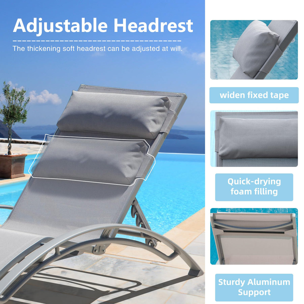 Adjustable Aluminum Pool Lounge Chairs Set of 3 with Side Table G981